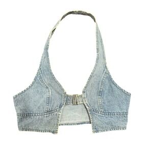 Y2K SHEIN Denim Halter Top Light Wash Cropped Summer Festival Party Womens S